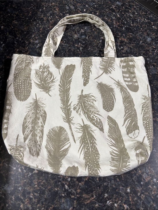 Hand Crafted Handbags - 🚨 Handmade Neutral Feather-Print Canvas Tote Bag 🚨 LAST CHANCE